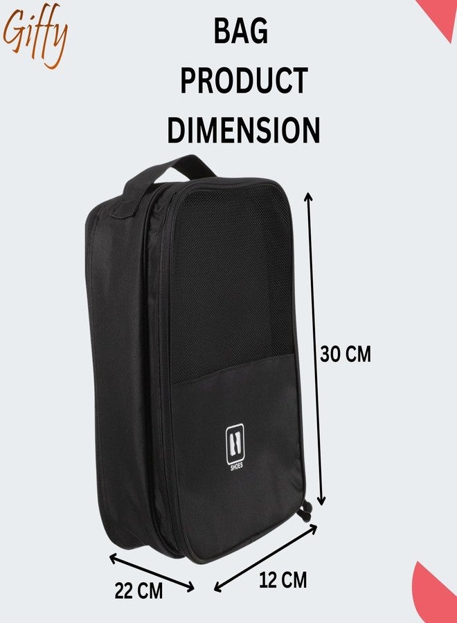 Giffy Shoe Organiser Polyester Bag Waterproof Footwear Pouch, 3 in 1 Portable Storage with Double Side Zipper Easy to Carry for Traveling Men Women Black - Image 2